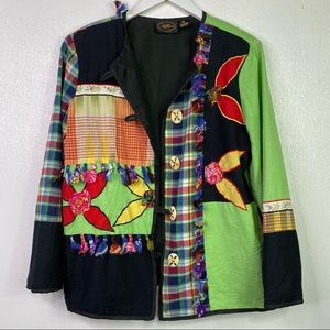 VINTAGE Wearable Art Patchwork Appliqué Wacky Quilt Blazer Jacket Size Medium